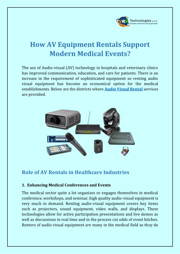 how av equipment rentals support modern medical