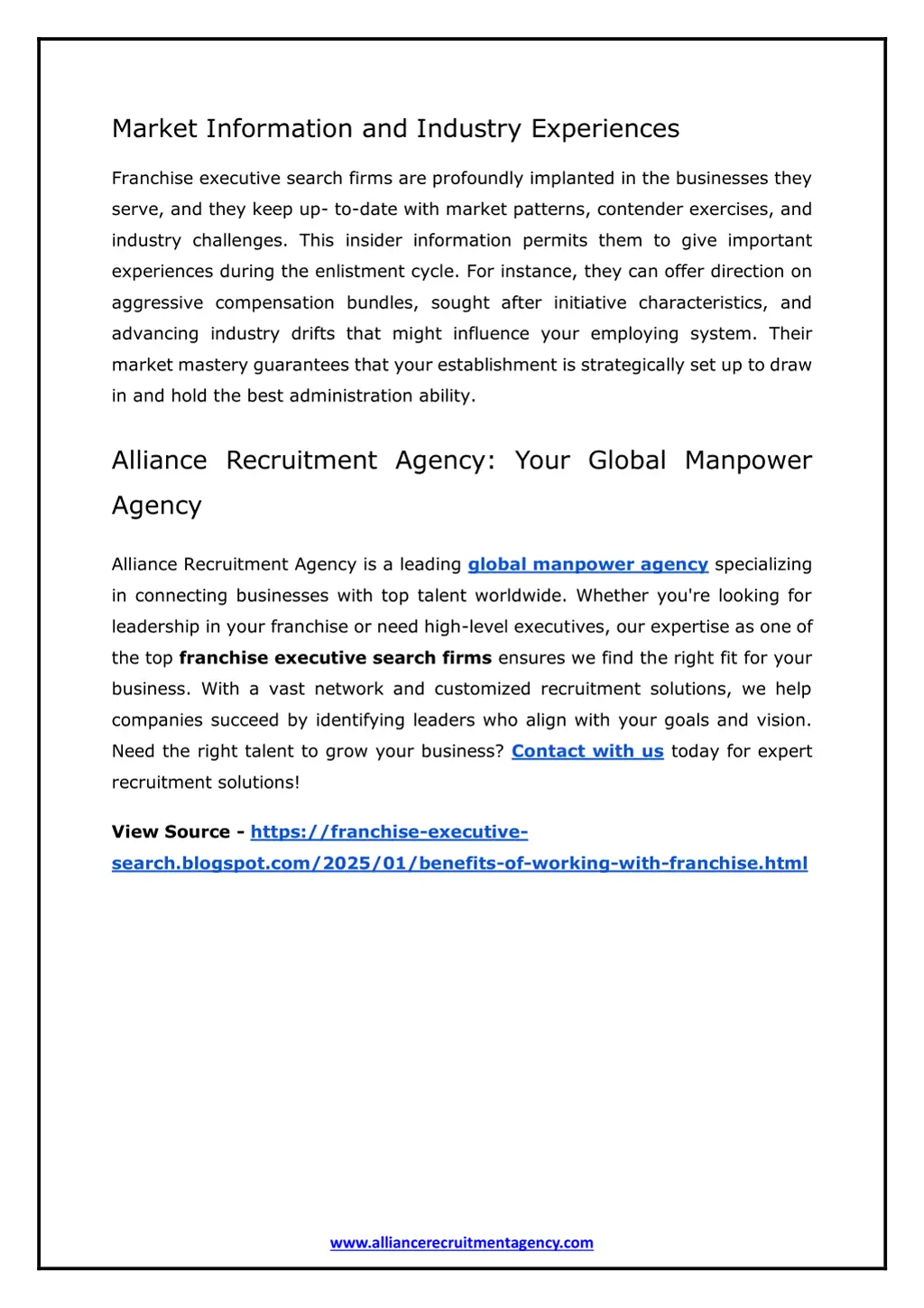 market information and industry experiences
