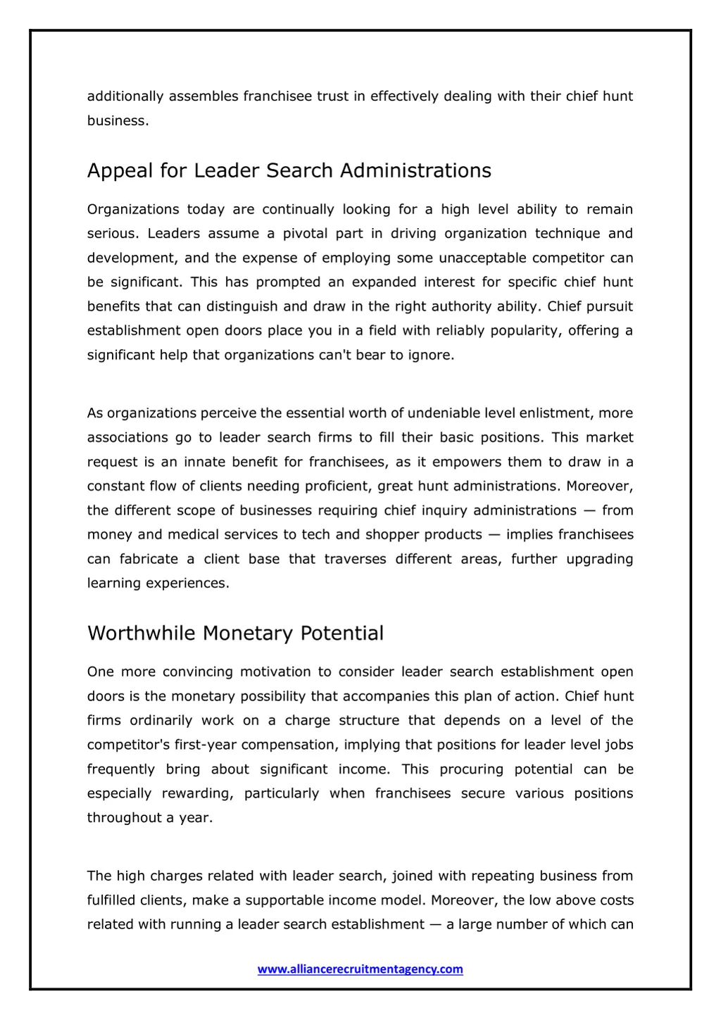 additionally assembles franchisee trust