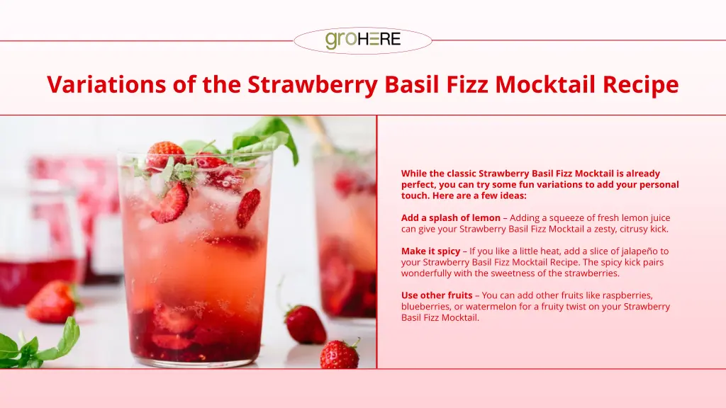variations of the strawberry basil fizz mocktail