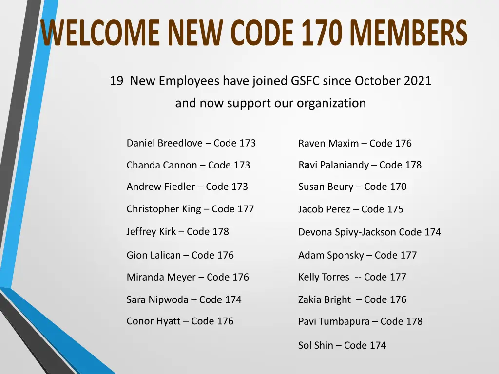 19 new employees have joined gsfc since october