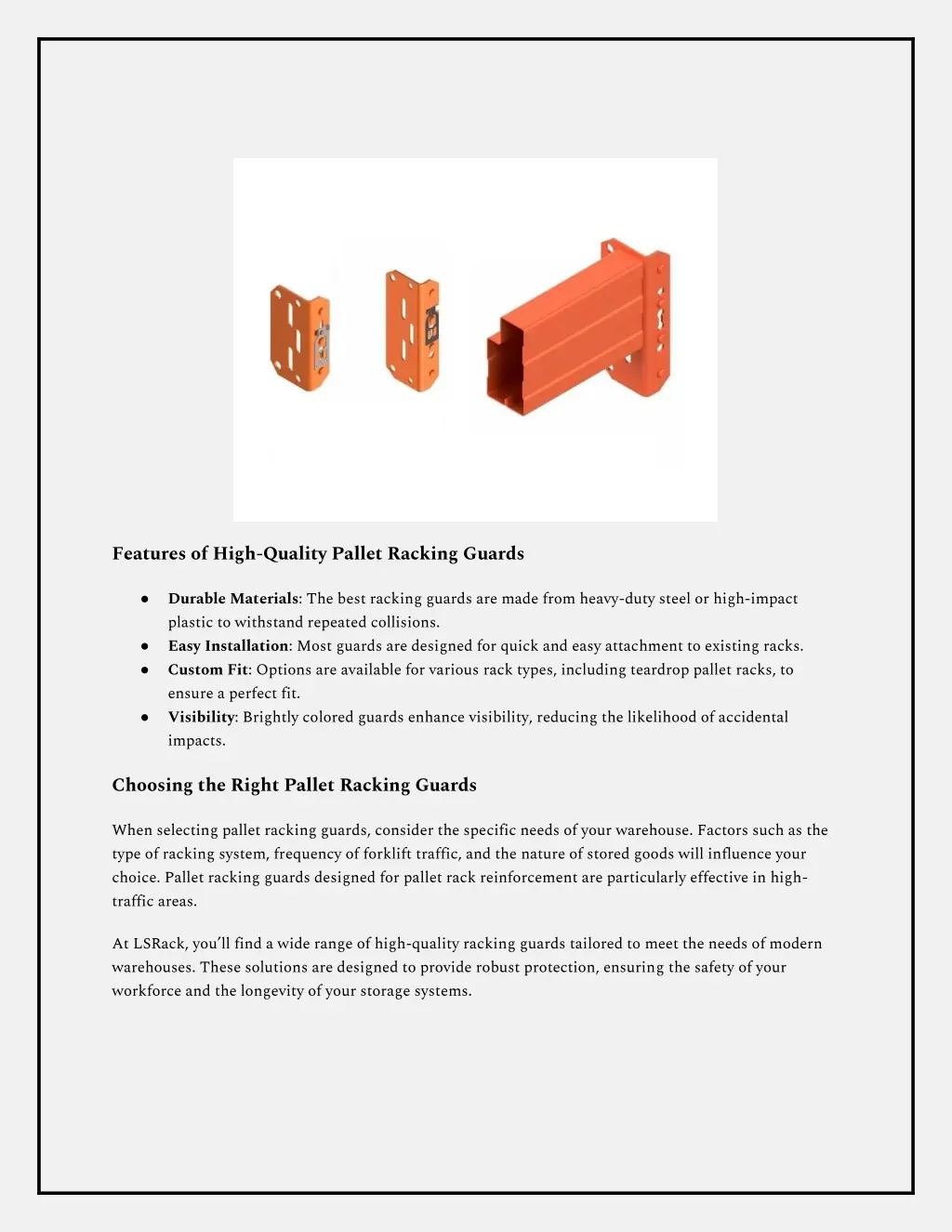 features of high quality pallet racking guards
