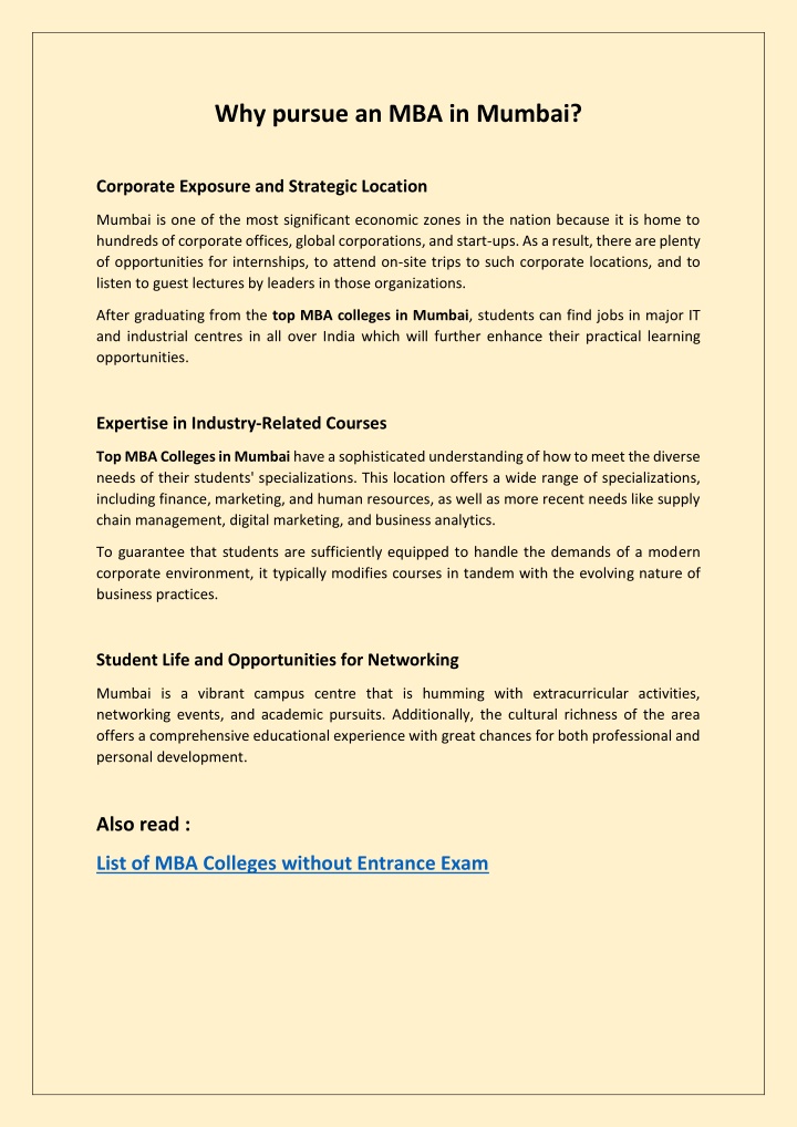 why pursue an mba in mumbai