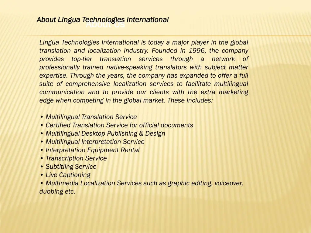 about lingua technologies international about
