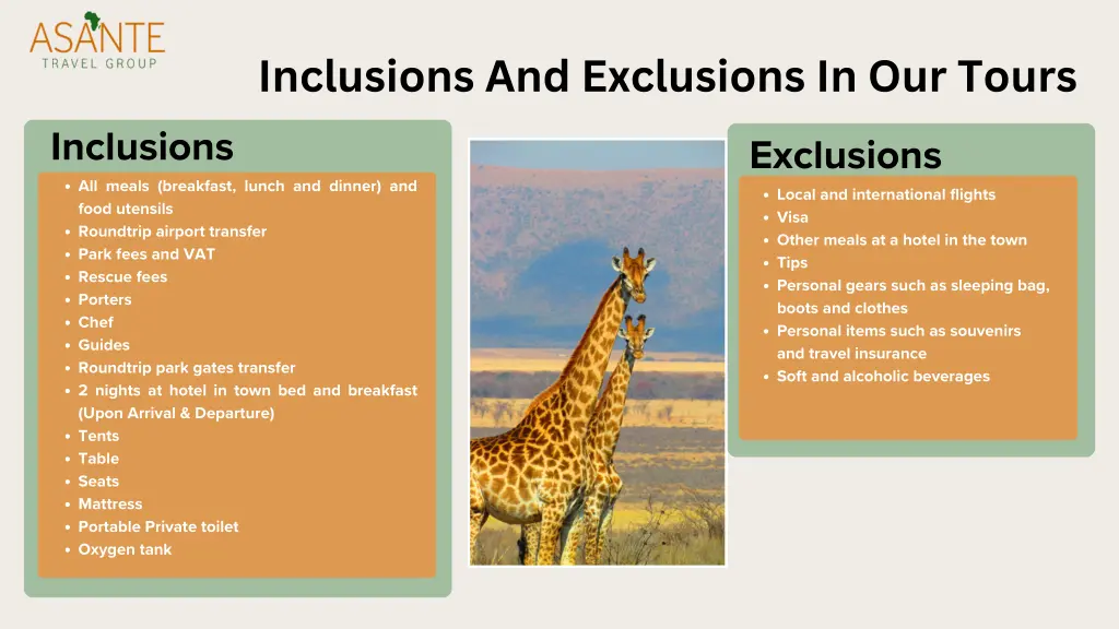 inclusions and exclusions in our tours