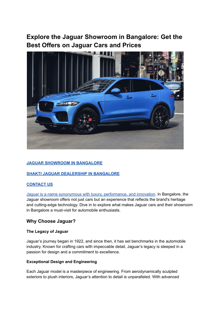 explore the jaguar showroom in bangalore