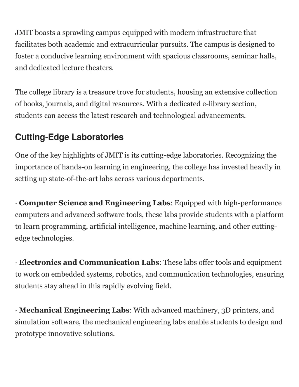 jmit boasts a sprawling campus equipped with