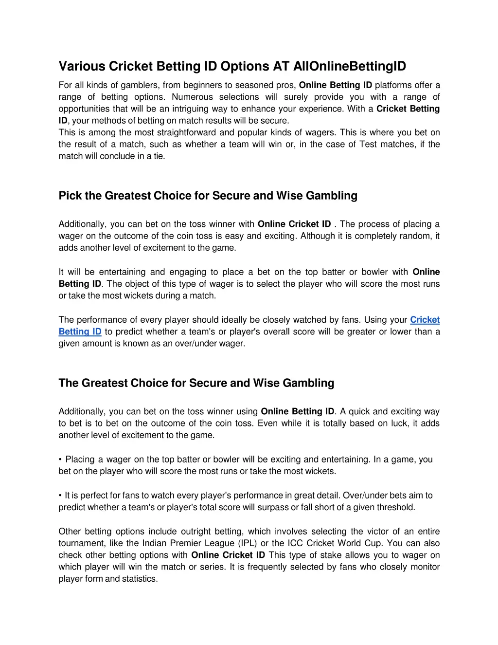 various cricket betting id options