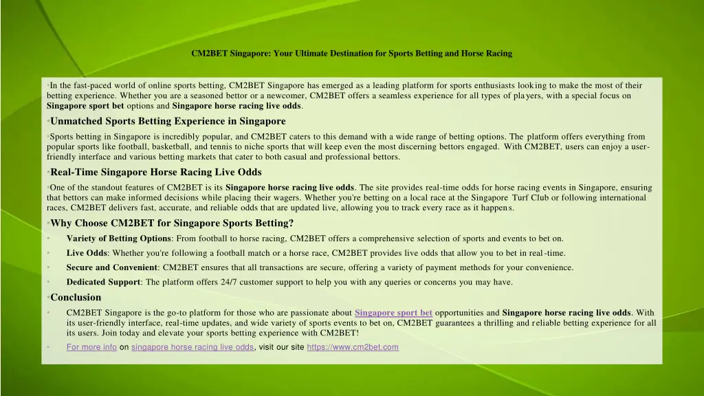 cm2bet singapore your ultimate destination