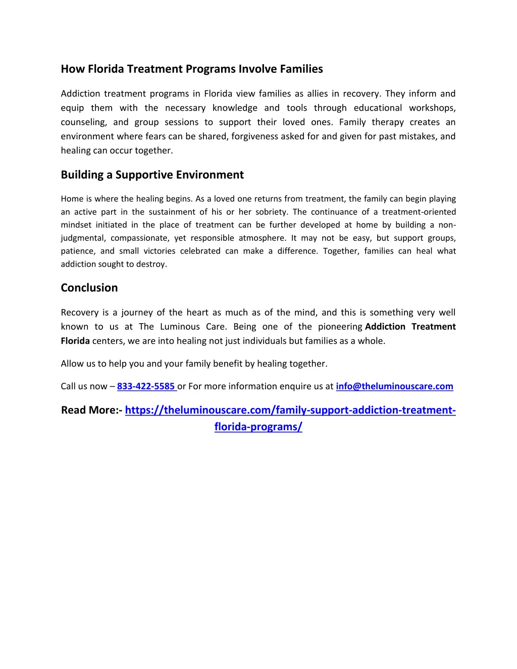 how florida treatment programs involve families