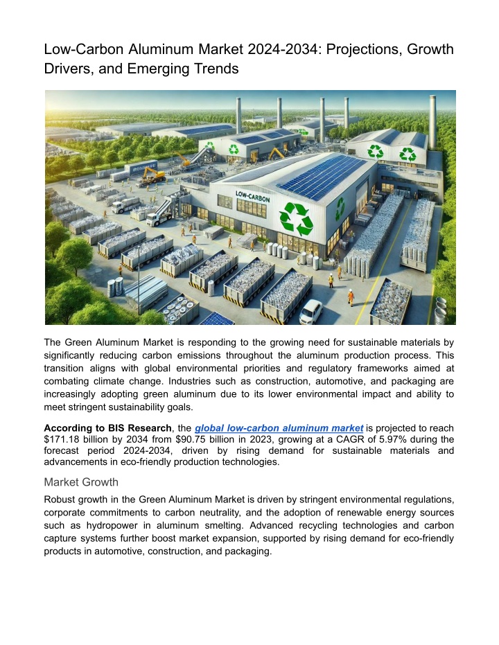 low carbon aluminum market 2024 2034 projections