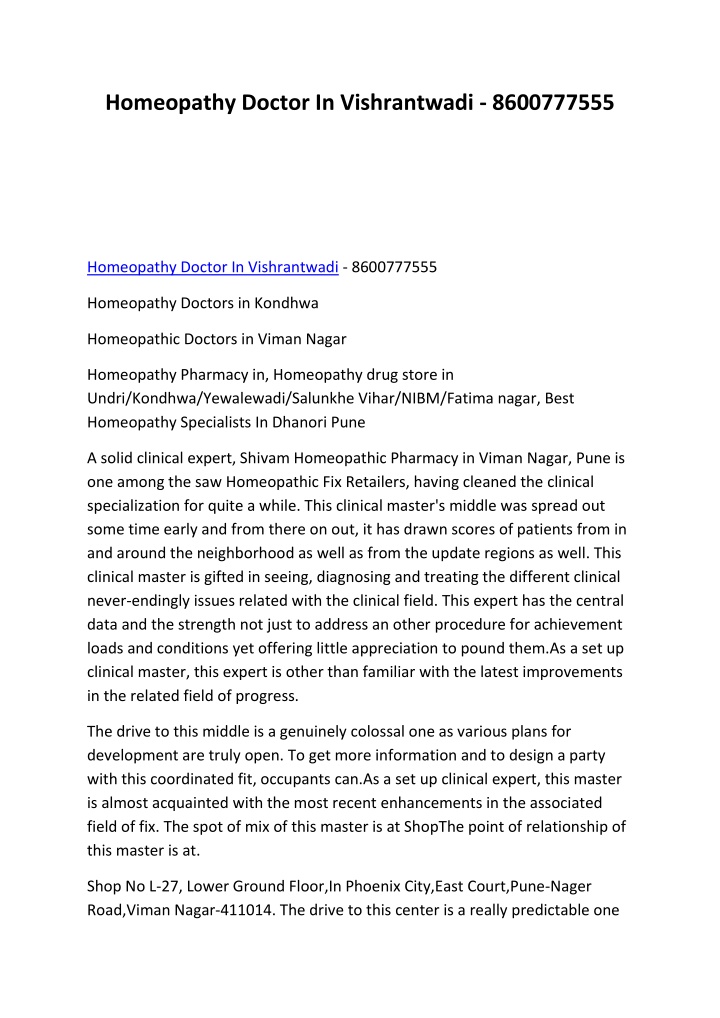 homeopathy doctor in vishrantwadi 8600777555