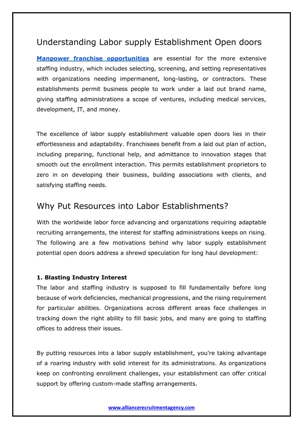 understanding labor supply establishment open