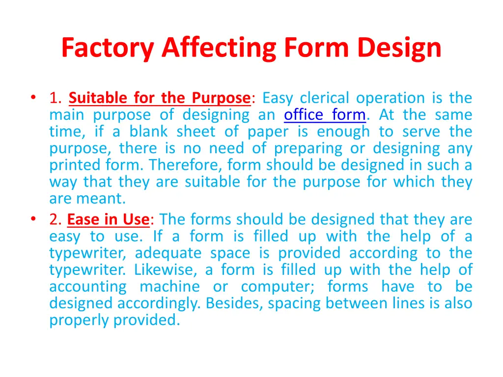factory affecting form design