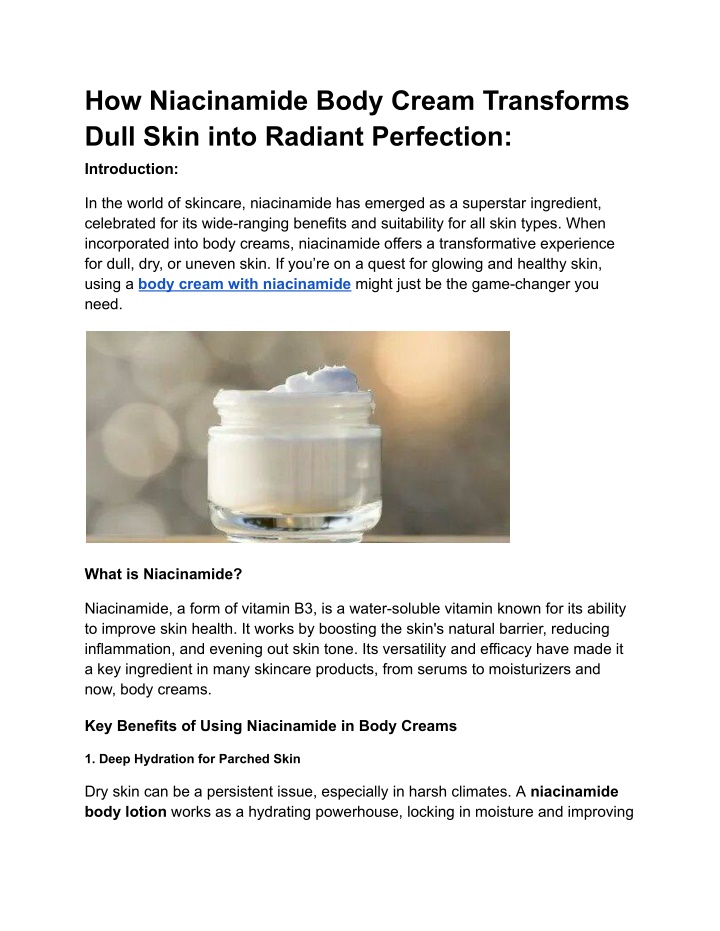 how niacinamide body cream transforms dull skin