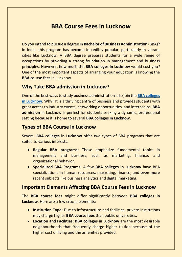 bba course fees in lucknow