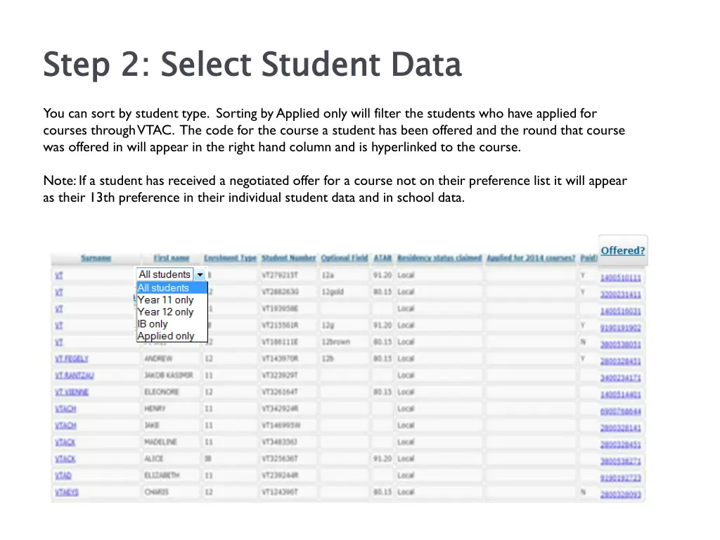 step 2 select student data