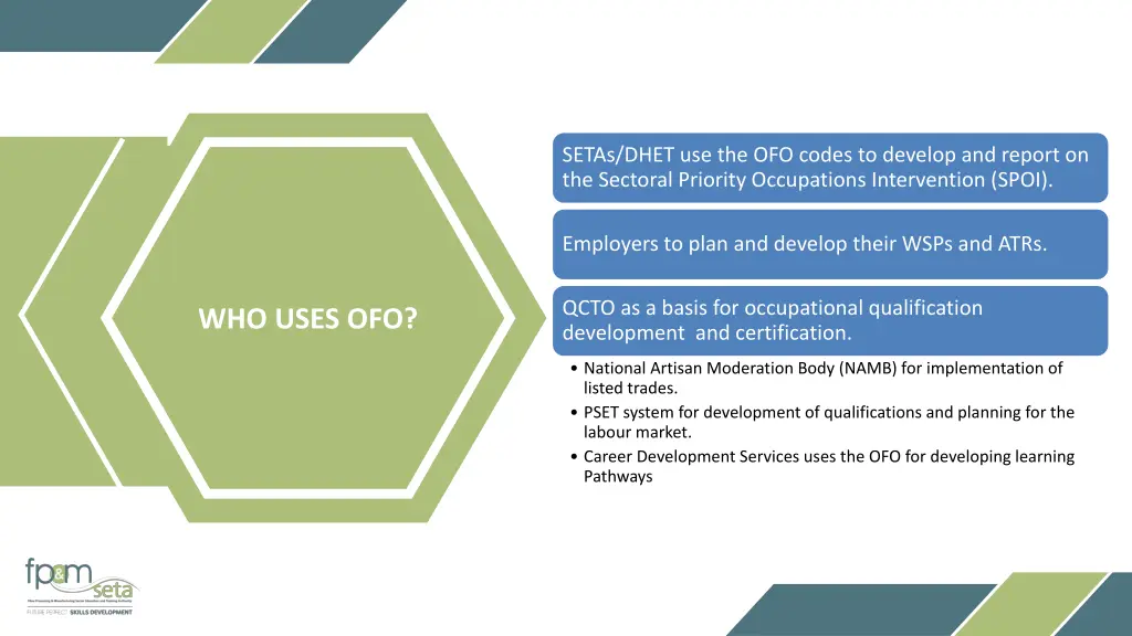 setas dhet use the ofo codes to develop