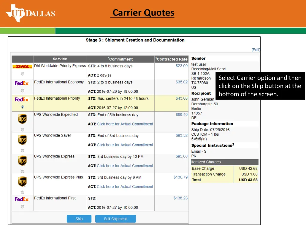 carrier quotes