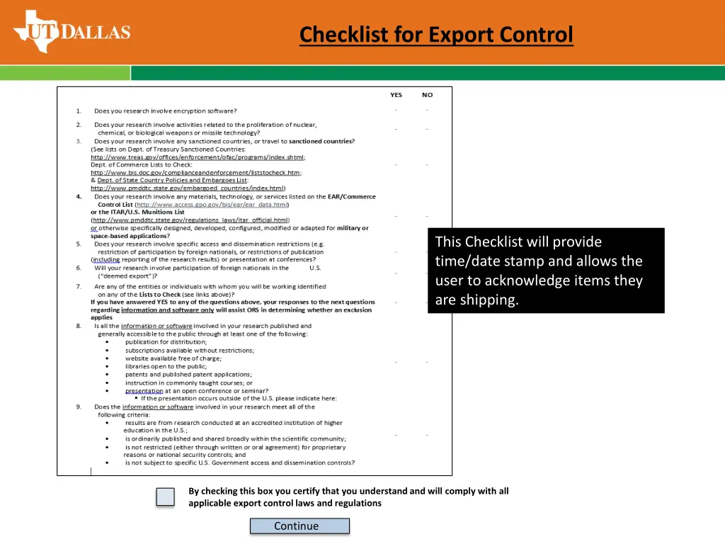 checklist for export control