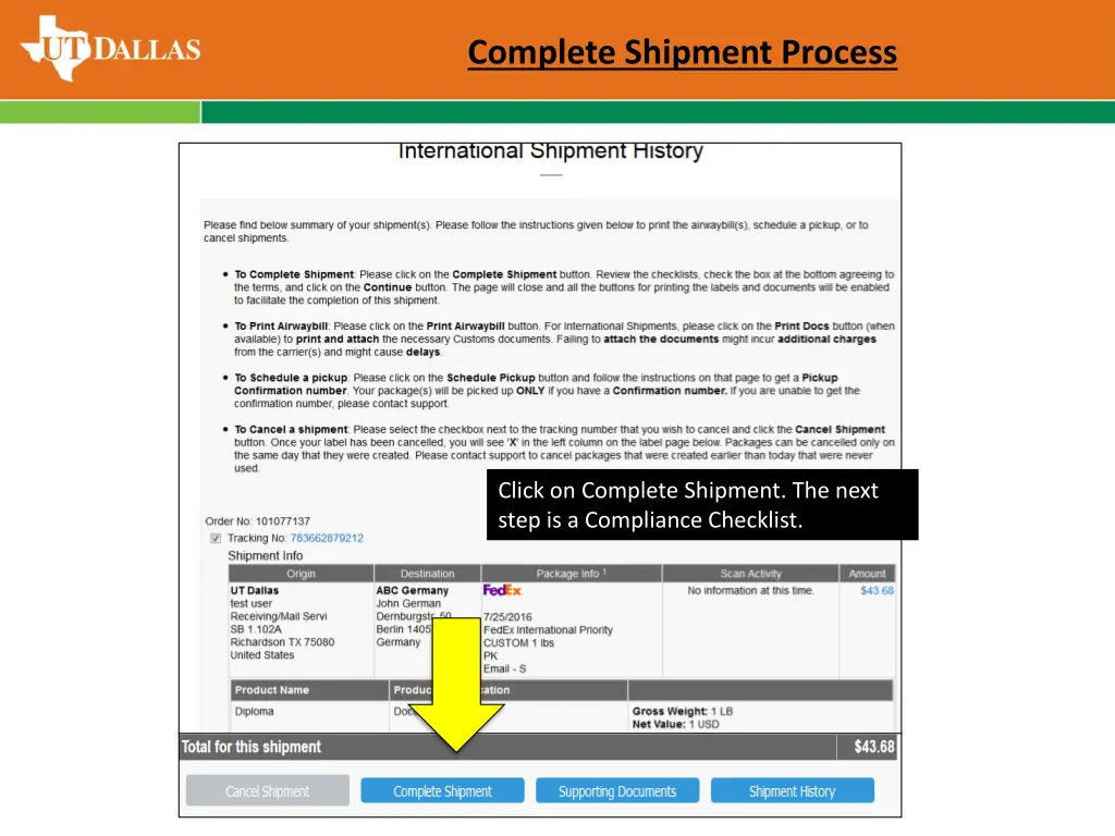 complete shipment process