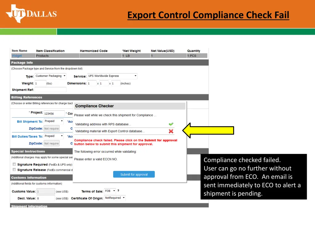 export control compliance check fail