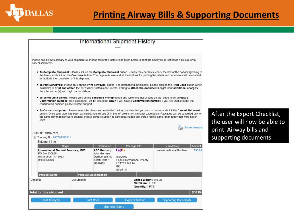 printing airway bills supporting documents