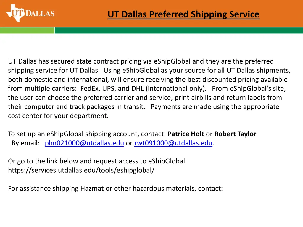 ut dallas preferred shipping service