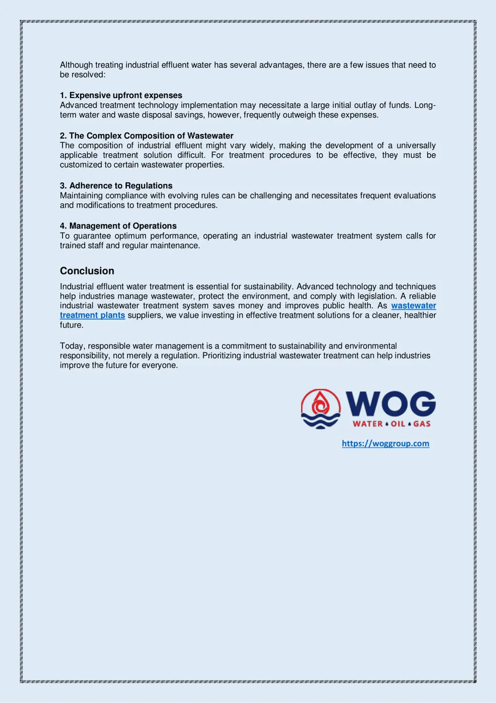 although treating industrial effluent water