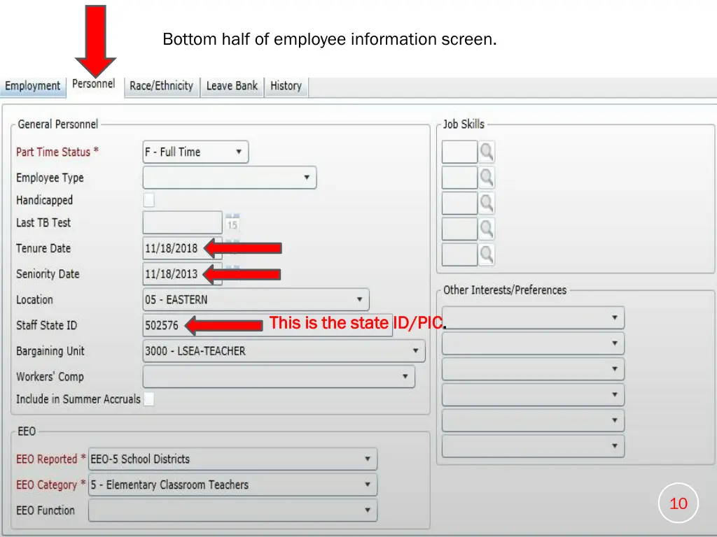 bottom half of employee information screen 1