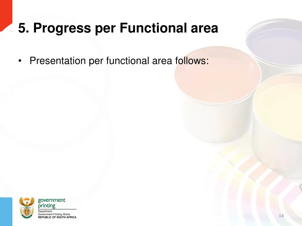 5 progress per functional area