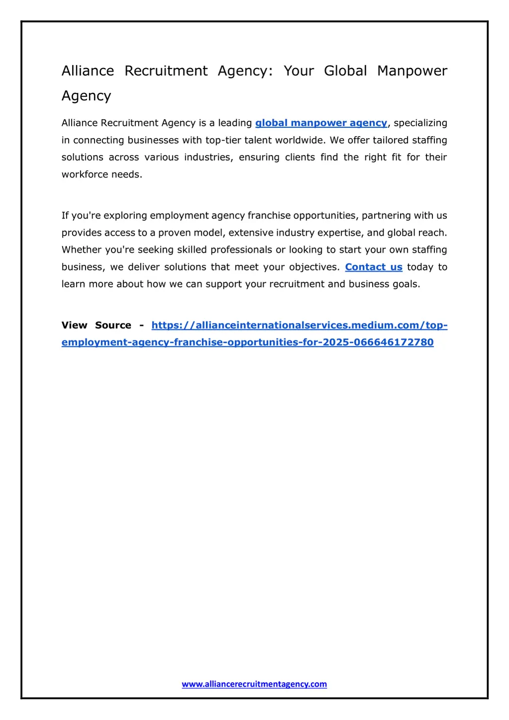 alliance recruitment agency your global manpower