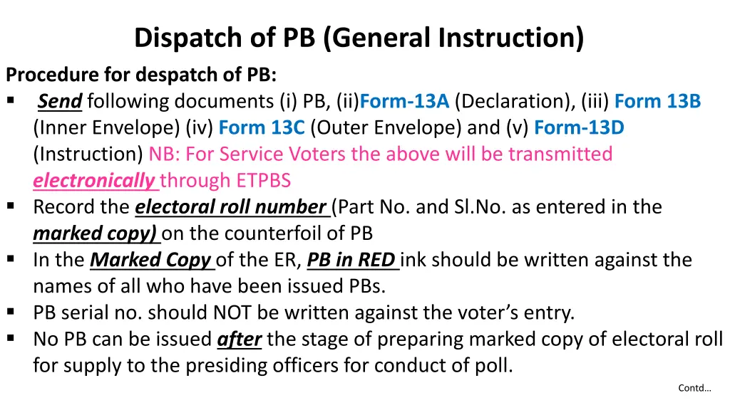 dispatch of pb general instruction procedure