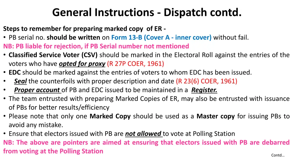 general instructions dispatch contd