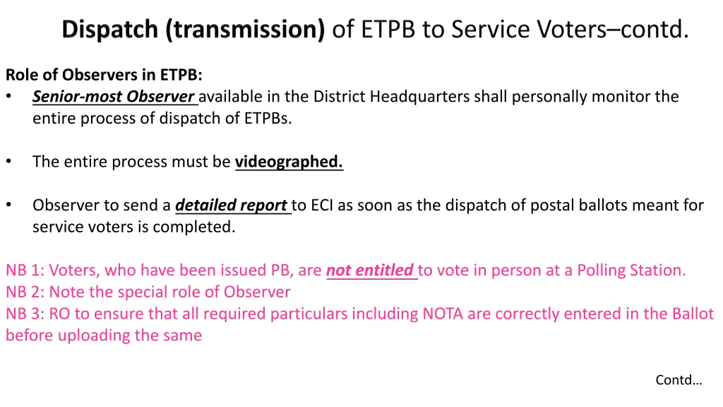 role of observers in etpb senior most observer