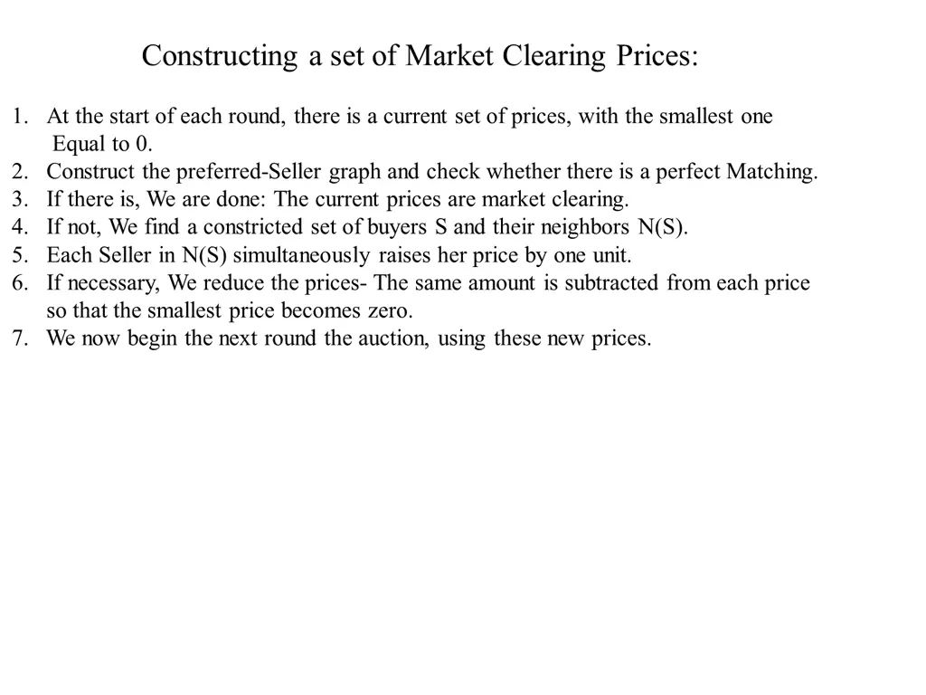constructing a set of market clearing prices