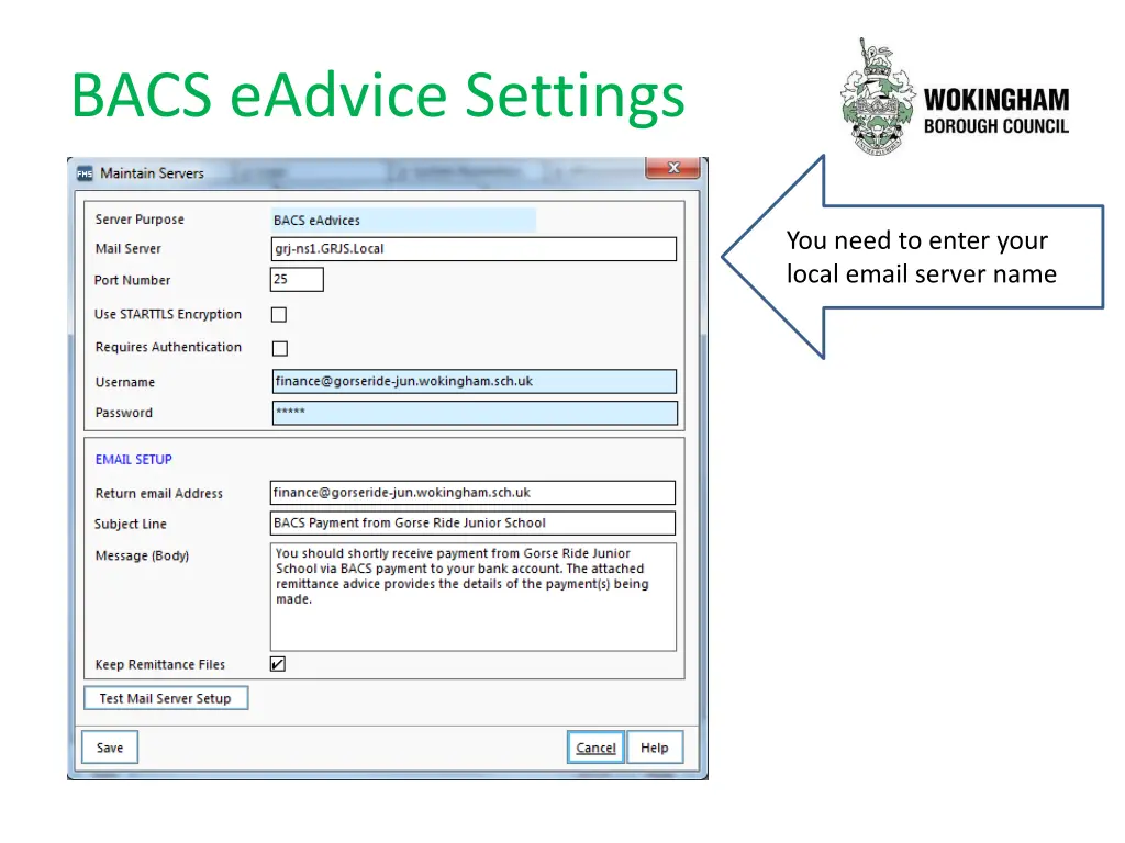 bacs eadvice settings