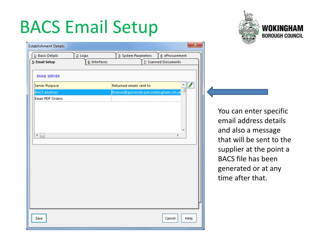 bacs email setup