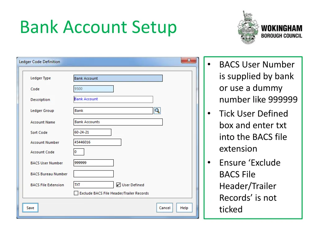 bank account setup