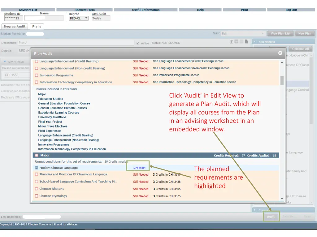 click audit in edit view to generate a plan audit