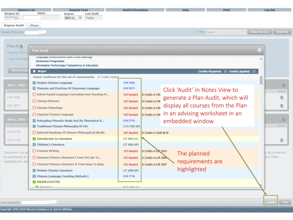 click audit in notes view to generate a plan