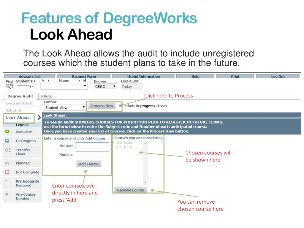 features of degreeworks look ahead