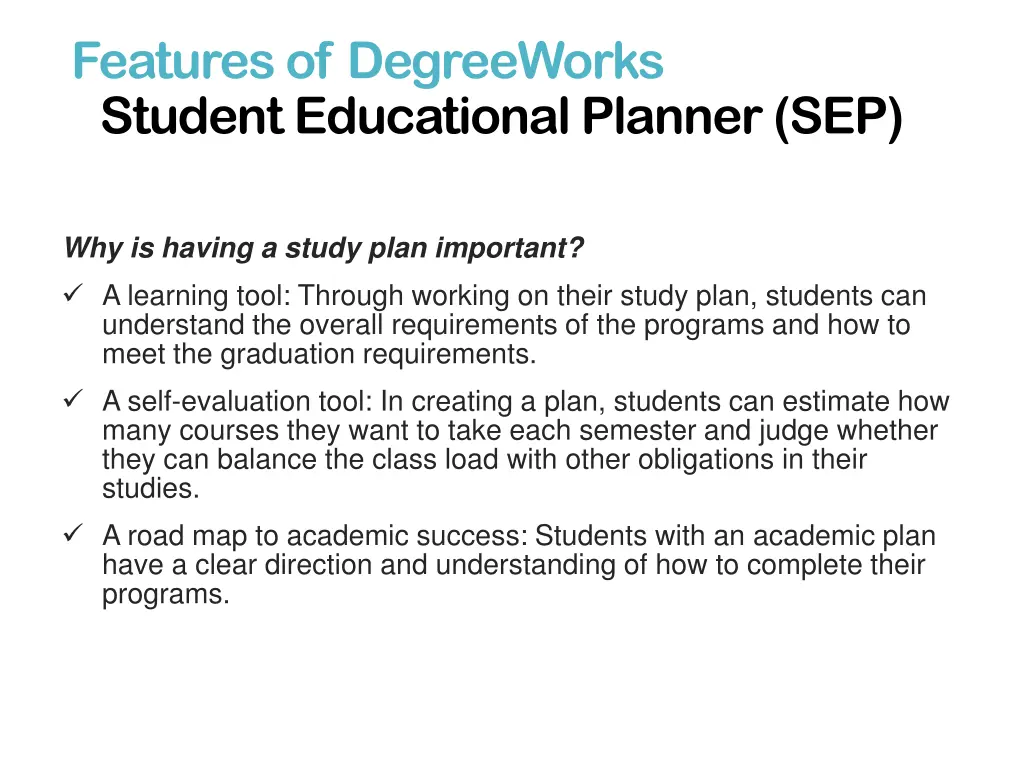 features of degreeworks student educational