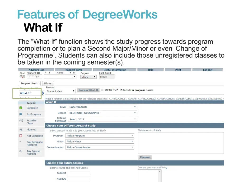 features of degreeworks what if