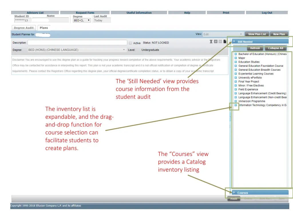 the still needed view provides course information