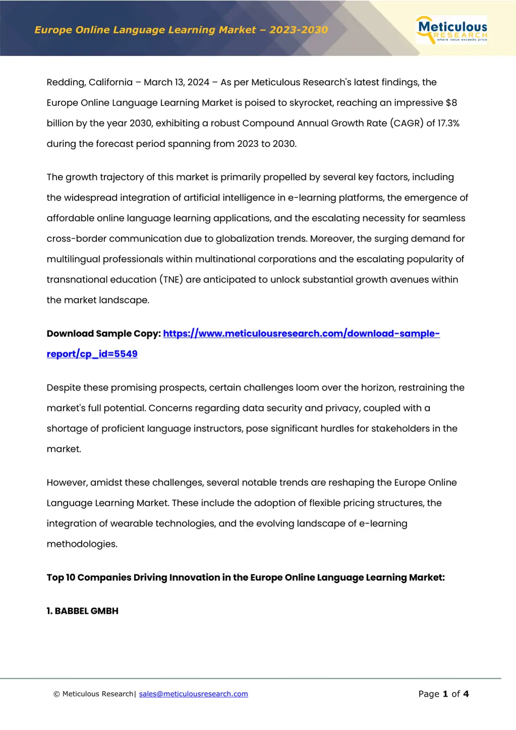 europe online language learning market 2023 2030