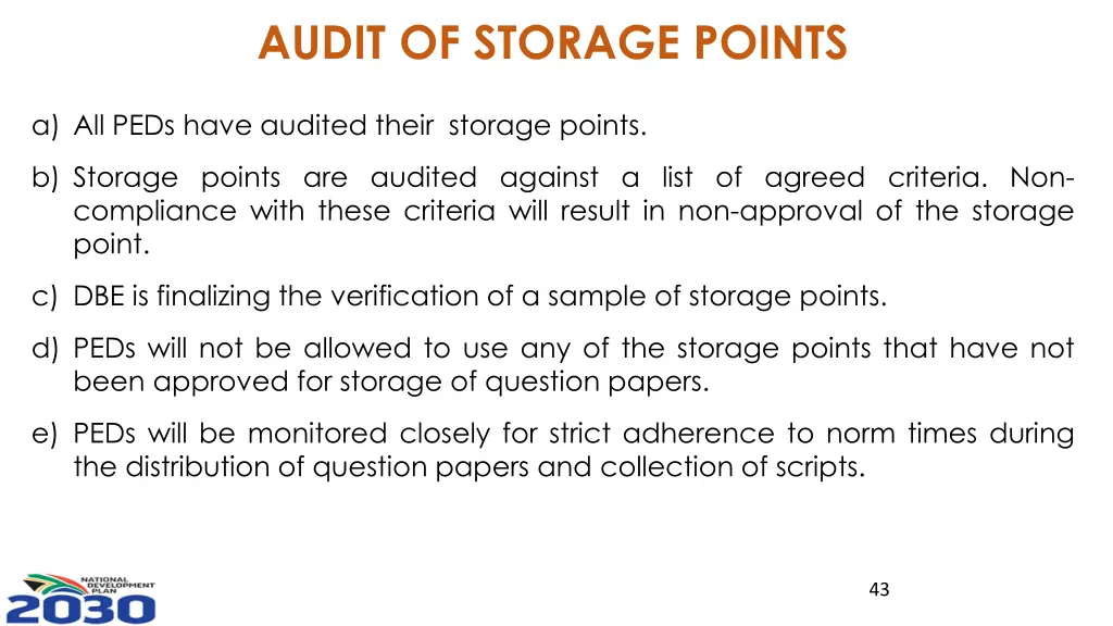 audit of storage points