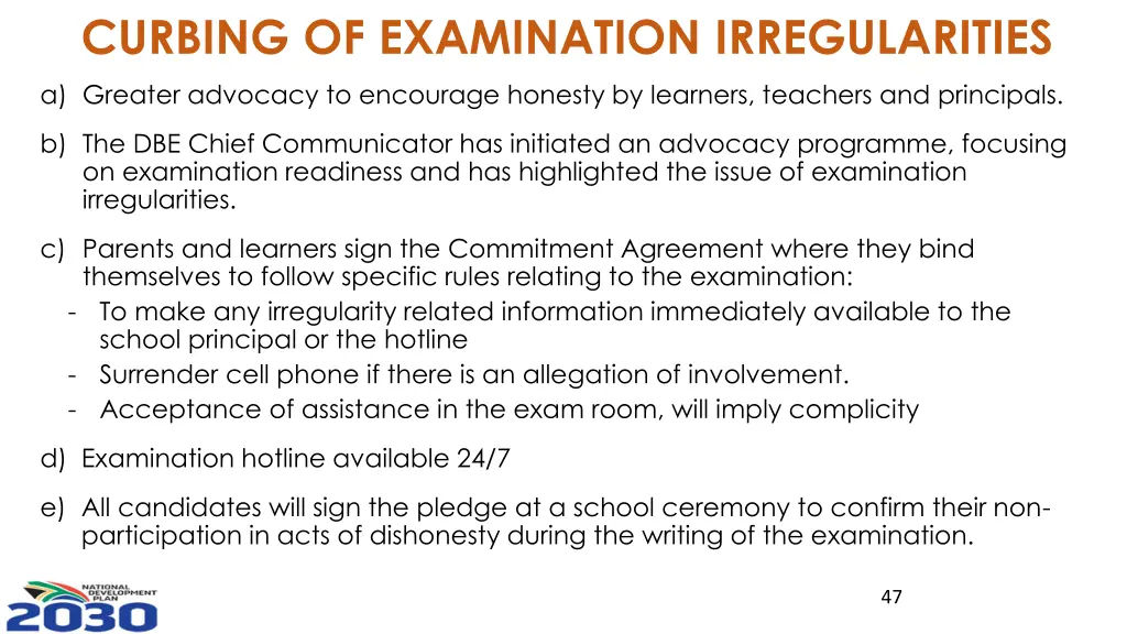 curbing of examination irregularities