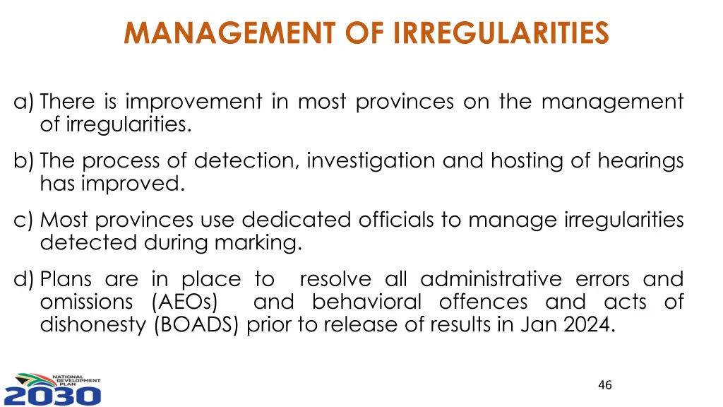 management of irregularities 1