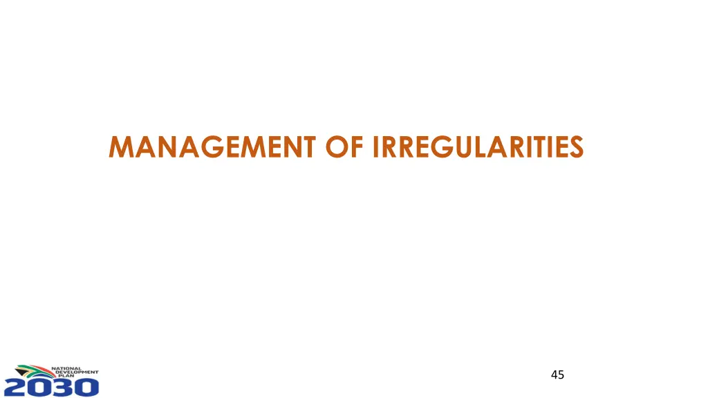 management of irregularities